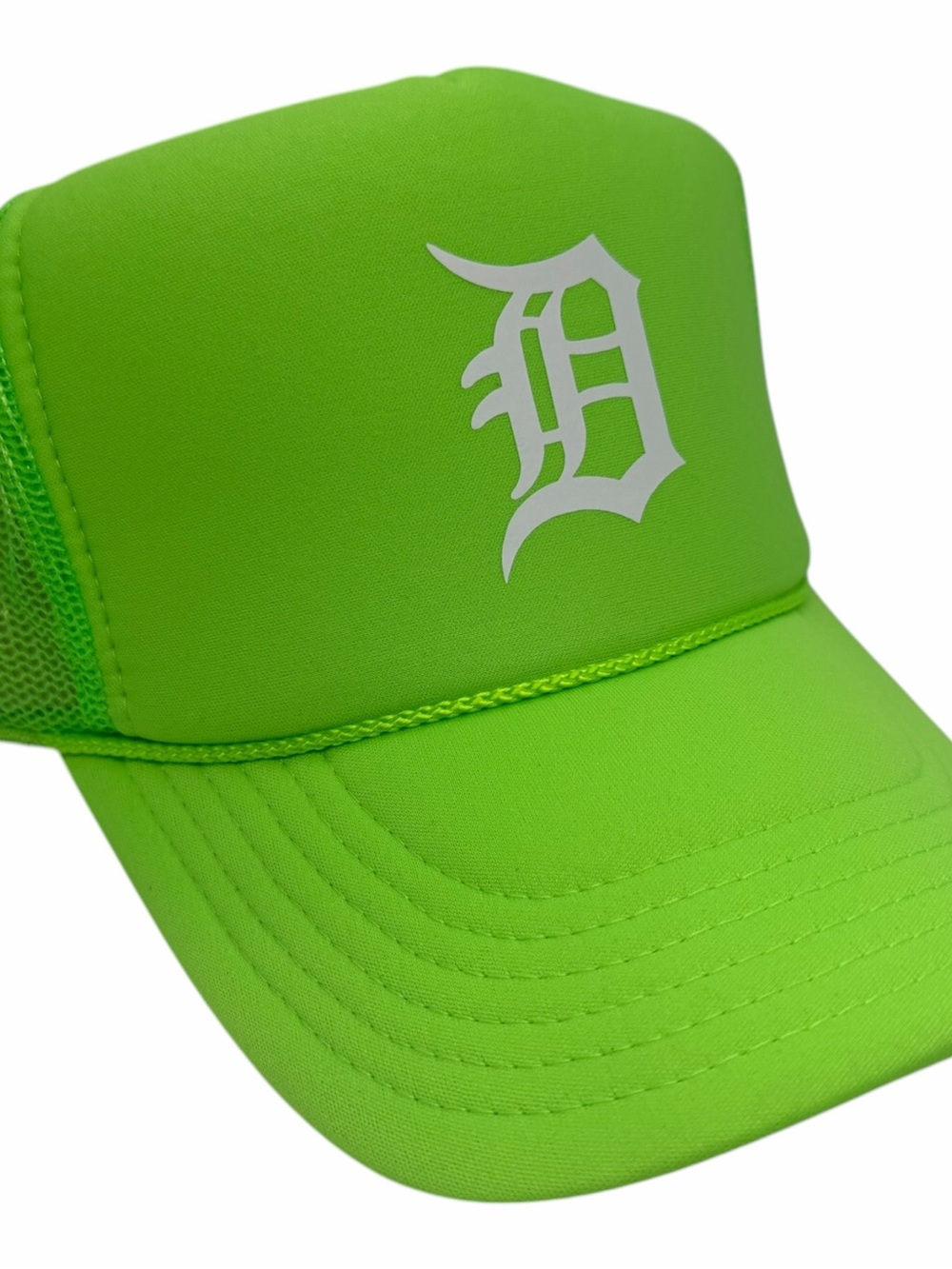NEW VINTAGE DETROIT D MOTOR CITY NEON GREEN MESH TRUCKER HAT CA…